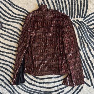 Zara Black and Red Checkered Sequin Blouse